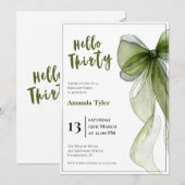 Sage Green Bow 30th Birthday Invitation (Devant / Derrière)