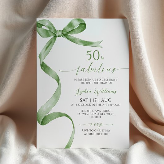 Sage Green Bow 50 & Fabuleuse Invitation Anniversa
