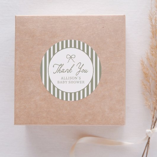 Sage Green Bow Baby shower Bedankt Ronde Sticker