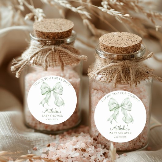 Sage Green Bow Baby shower Bedankt voor je komst Ronde Sticker