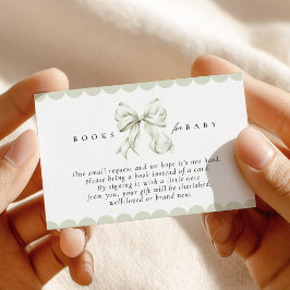Sage Green Bow Baby Shower Books for Baby Card Informatiekaartje