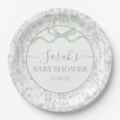 Sage Green Bow Baby shower Boy Papieren Bordje (Voorkant)