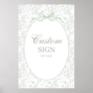 Sage Green Bow Baby shower Boy teken Poster