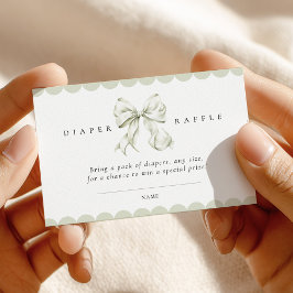 Sage Green Bow Baby Shower Diaper Raffle Card Informatiekaartje