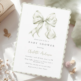 Sage Green Bow Baby shower Uitnodiging