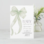 Sage Green Bow Baby shower Uitnodiging Sjabloon (Staand voorkant)
