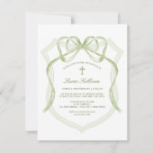 Sage Green Bow Crest Baptism Invitation (Devant)