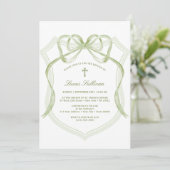 Sage Green Bow Crest Baptism Invitation (Debout devant)