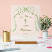 Sage Green Bow Crest Baptisme Bienvenue (Mariage)