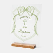 Sage Green Bow Crest Baptisme Bienvenue (Angle)