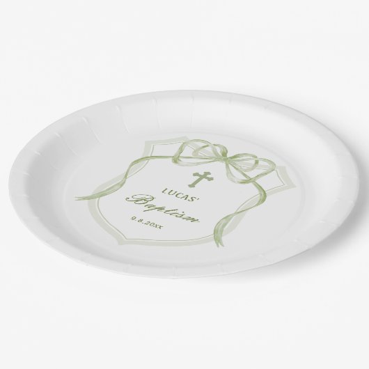 Sage Green Bow Crest doop Papieren Bordje (Gekanteld)