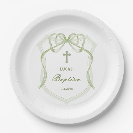 Sage Green Bow Crest doop Papieren Bordje (Voorkant)