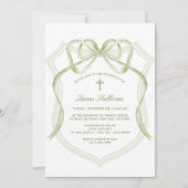 Sage Green Bow Crest Doop Uitnodiging (Voorkant)