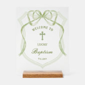 Sage Green Bow Crest doop welkom Acryl Bord (Voorkant)