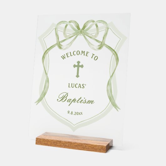 Sage Green Bow Crest doop welkom Acryl Bord (Hoek)