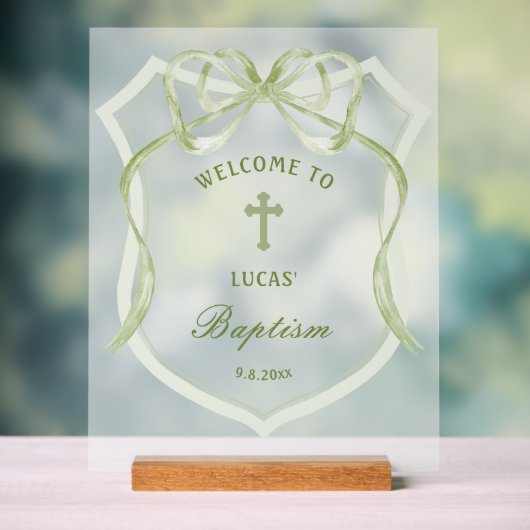 Sage Green Bow Crest doop welkom Acryl Bord (Neutraal)