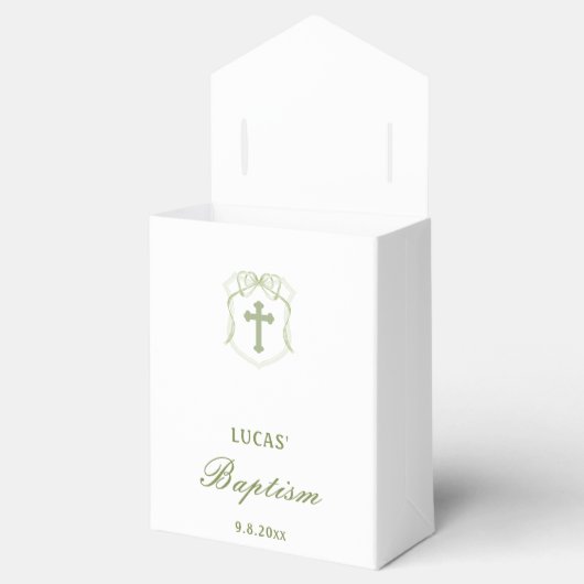 Sage Green Bow Crest dooptent Bedankdoosjes (Geopend)