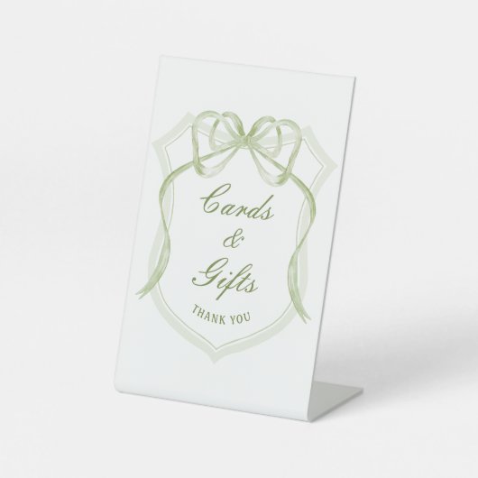 Sage Green Bow Crest Kaarten & Geschenken Reclamebord Met Voetstuk (Voorkant)