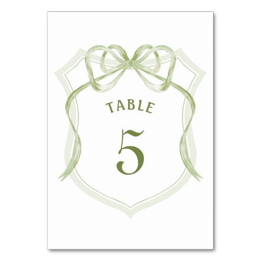 Sage Green Bow Crest Numéro de table (Dos)
