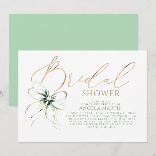 Sage Green Bow Elegant Romantic Bridal Shower Kaart (Voorkant / Achterkant)