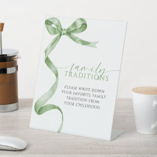 Sage Green Bow Favoriete Familie Tradities Spel Reclamebord Met Voetstuk