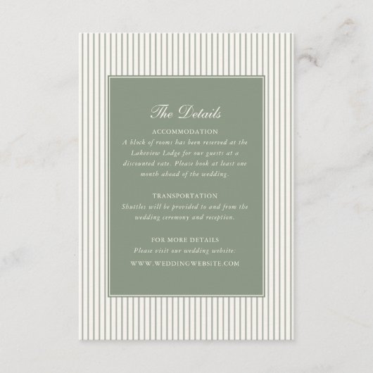 Sage Green Bow Frame Wedding Details Informatiekaartje (Voorkant)