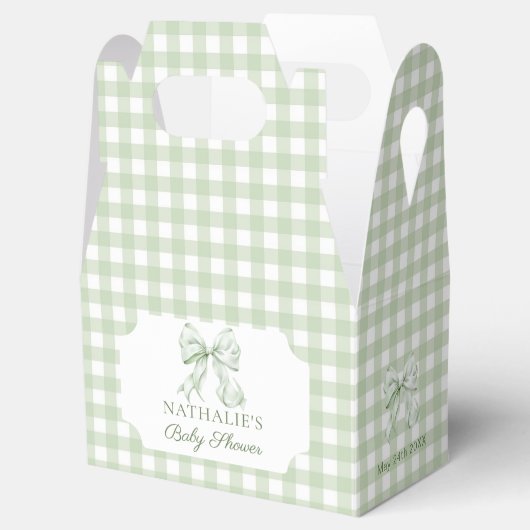 Sage Green Bow Gingham Baby shower Bedankdoosjes (Geopend)