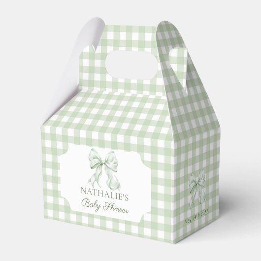 Sage Green Bow Gingham Baby shower Bedankdoosjes (Voorkant Zijde)