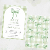 sage green Bow Gingham Baby Shower Invitation