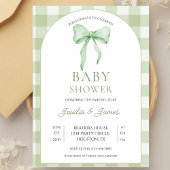 sage green Bow Gingham Baby Shower Invitation