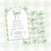 sage green Bow Gingham Baby Shower Invitation