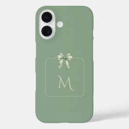 Sage Green Bow Initial Aesthetic iPhone 16 Hoesje