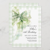 Sage Green Bow Invitation Anniversaire (Devant / Derrière)