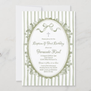 Sage Green Bow Ribbon Ovaal Lijst Doop Neutraal Kaart