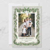 Sage Green Bow Ribbon Stripped Christmas 5 Photo Feestdagenkaart (Voorkant)