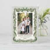 Sage Green Bow Ribbon Stripped Christmas 5 Photo Feestdagenkaart (Staand voorkant)
