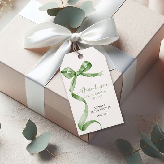 Sage Green Bow Shower Favoriet Gift Label Cadeaulabel