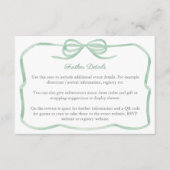 Sage Green Bow Vrijgezellenfeest Details QR Code Informatiekaartje (Voorkant)