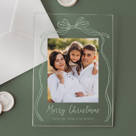  Sage Green Bow Vrolijke Kerstfoto Acryl Uitnodigingen
