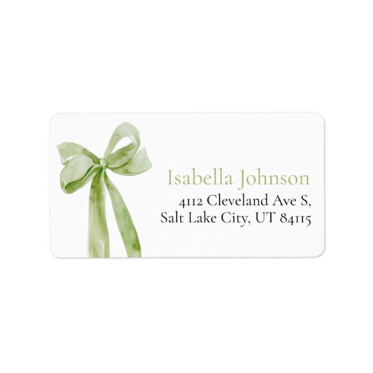 Sage Green Bow Ze bindt de knoop Adres Etiket (Voorkant)