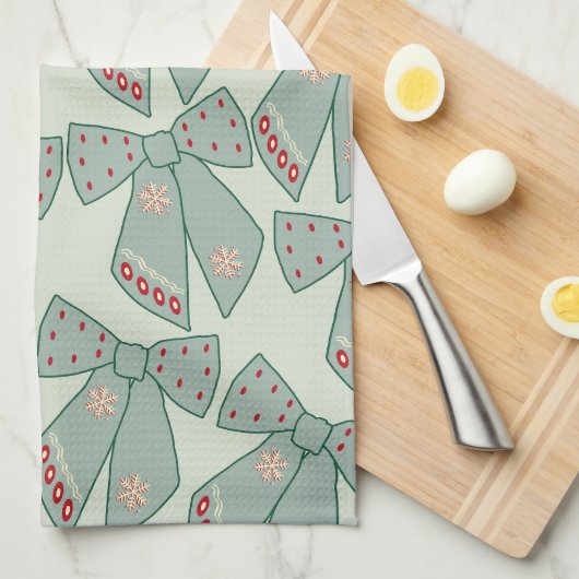 Sage Green Bows Theedoek (Quarter Fold)