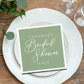 Sage Green Bridal Shower Personalized White Script Servet