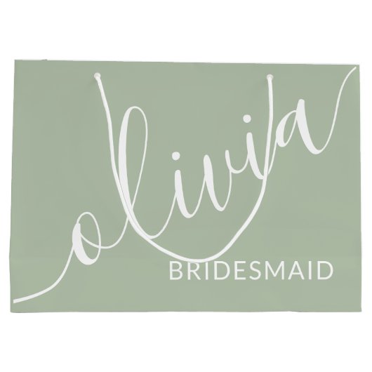 Sage Green Bridesmaid Modern Minimalistisch Script Groot Cadeauzakje (Achterkant)