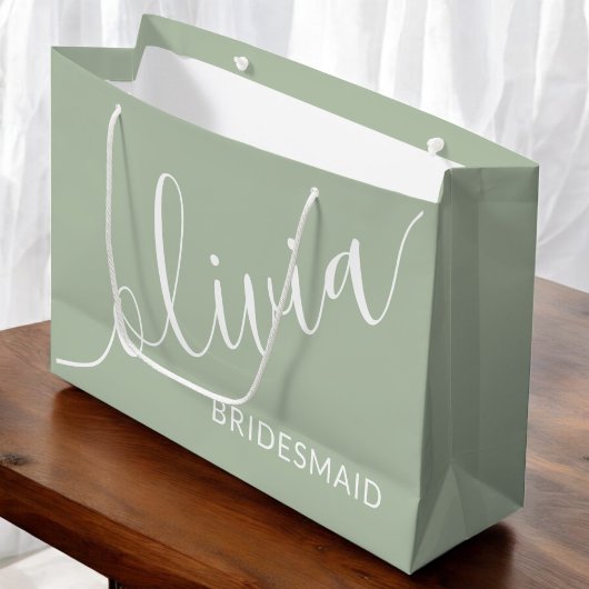 Sage Green Bridesmaid Modern Minimalistisch Script Groot Cadeauzakje
