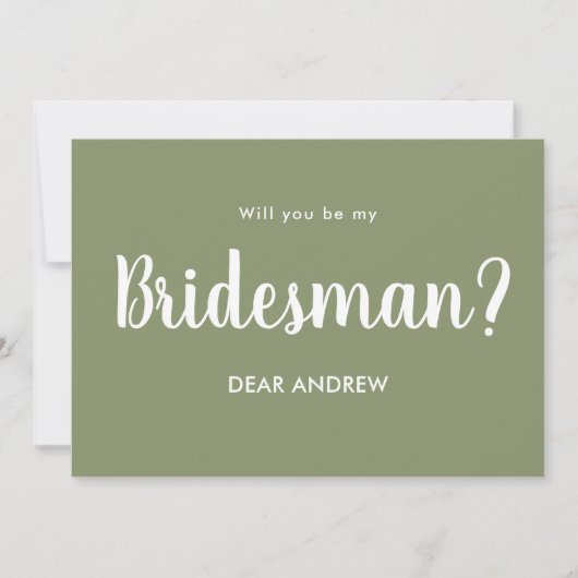 Sage Green Bridesman Proposition Script Invitation (Devant)