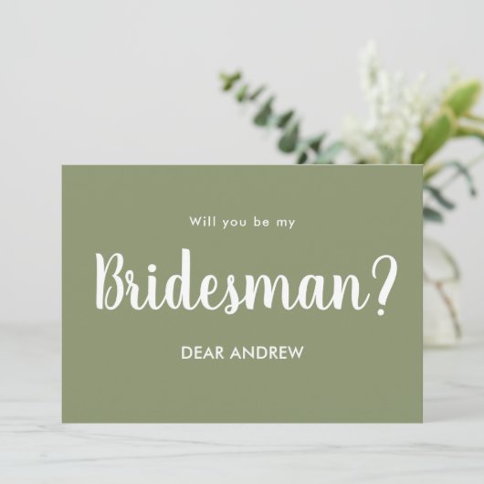 Sage Green Bridesman Proposition Script Invitation (Debout devant)