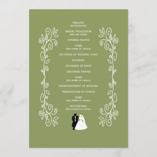 Sage Green bruid en bruidegom Scrollwork bruiloft Programma (Achterkant)