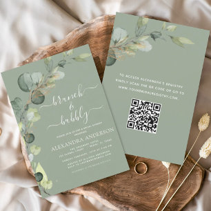 Sage Green Brunch & Bubbly QR Code uitnodiging