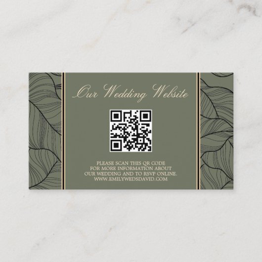 Sage Green Budget Elegante QR Bruiloft Website Informatiekaartje (Voorkant)