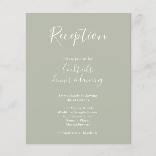 Sage Green Budget Moderne Wedding Reception Flyer (Voorkant)